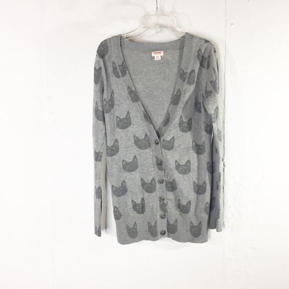 Mossimo Gray Kitty Cat Pattern Cardigan 